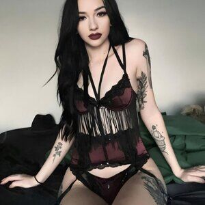 Killstar ✦ She's Poison Bra & Garter Set ✦ Blood Red Gothic Lace Strappy S NWT